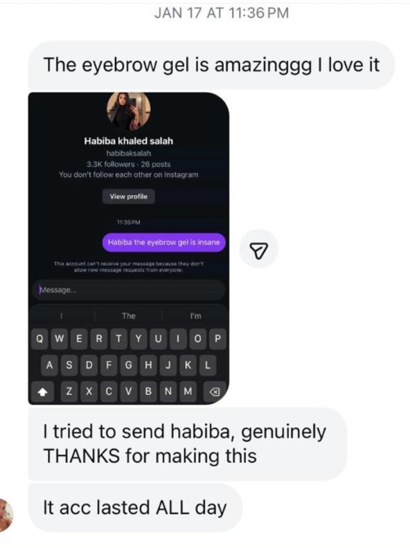 Customer review from Habiba Khaled about GlowbyHK Brow Gel