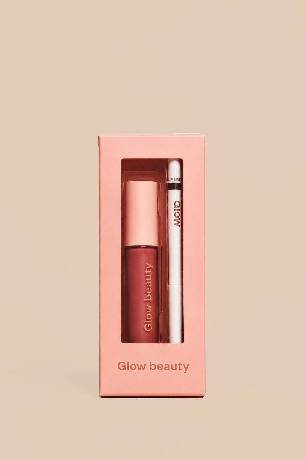Honey Nude Lip Kit on warm beige background